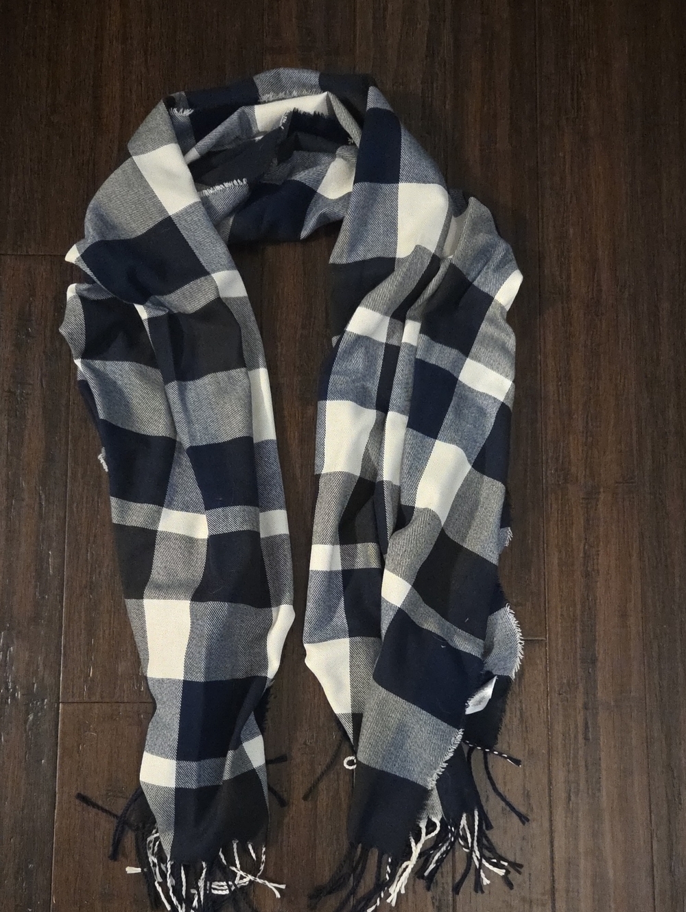 Lush Black and White Plaid Fringe Scarf